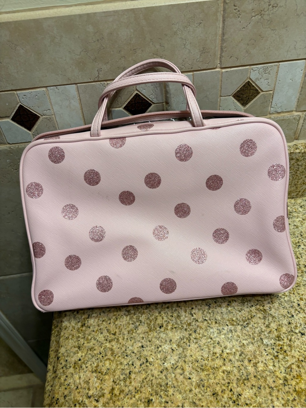 Pink Polka Dot Cosmetic Travel Case with Double Handles